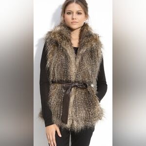 Kristen Blake Faux Fur Sleeveless Hooded Vest Size L Style #55740